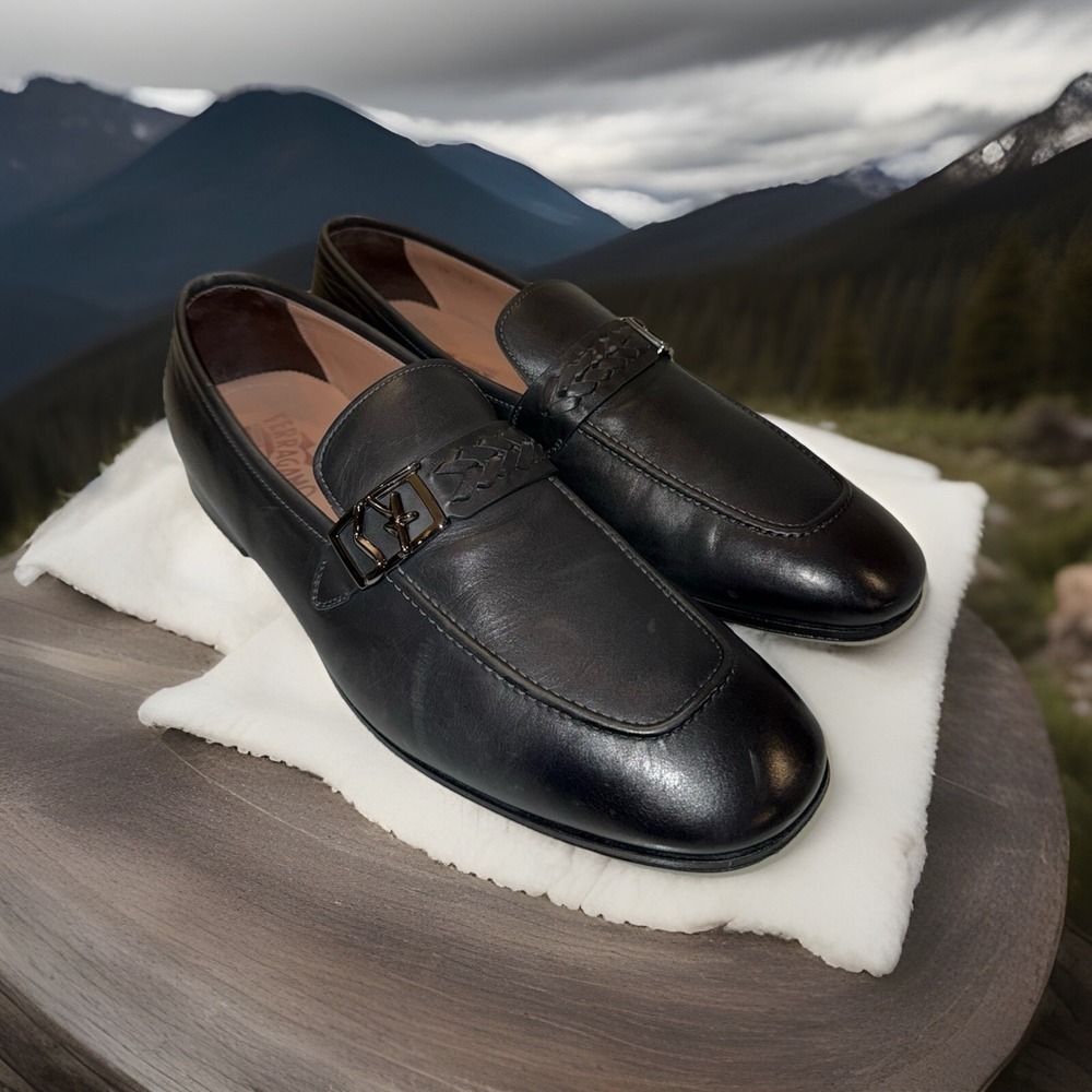 Salvatore Ferragamo Loafers Round Toe Leather Black EU46 US.13D